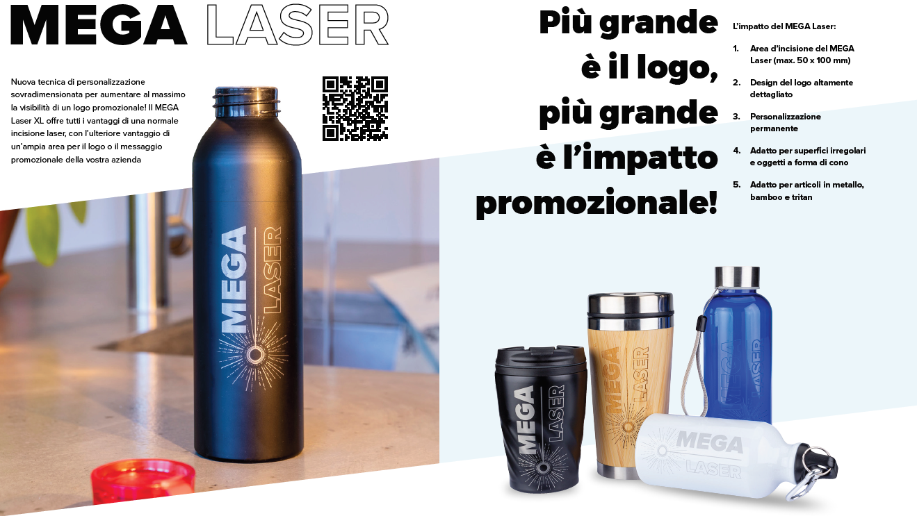 <p>Giving presenta Mega Laser, la nuova tecnica di personalizzazione sovradimensionata per aumentare la visibilità di un logo promozionale</p>
